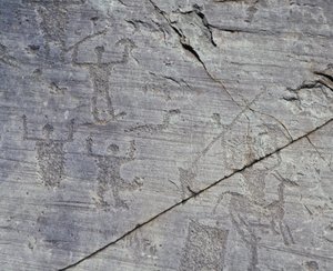 Italie, Région de Lombardie, Valcamonica, Gros plan sur les dessins rupestres du Parc National de Naquane - Benjamin Baud