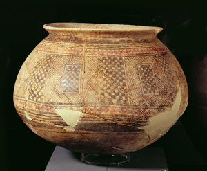 Jar avec décoration géométrique dans le style Halaf, vers 4500 av. J.-C. (terre cuite)