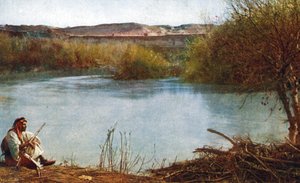 Rivière Jourdain - Chasseur arabe assis sur la rive - Unbekannter Künstler