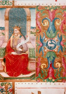 Le roi Salomon sur le trône, lettrine illuminée du manuscrit Ms. K C 43, Florence, Museo del 
