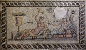 Kratos (Cratos) et Euphrosyne (Euthymia) - Mosaïque, Musée de la mosaïque de Zeugma, Gaziantep