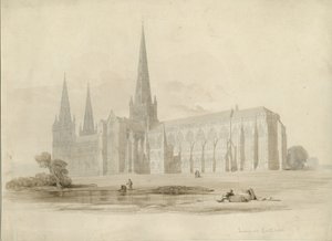 Cathédrale de Lichfield - Vue sud-est: dessin et lavis, nd [?19ème siècle]