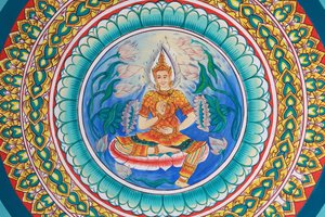 Vie de Bouddha. Œuvre au plafond représentant la vie de Bouddha. Wat Inpeng. Vientiane, Laos - Unbekannt