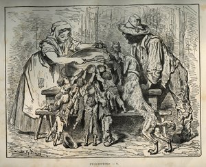 Petit Poulet et ses frères affamés. Gravure de Gustave Doré d