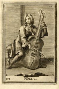 Homme jouant du violoncelle (ou "Viola"). Dans Gabinetto Armonico de Filippo Bonanni, Rome - Unbekannter Künstler