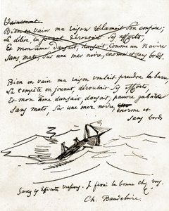 Manuscrit de Charles Baudelaire, illustré d
