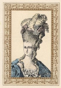 Marie-Antoinette, épouse du roi Louis XVI de France, avec une coiffure élaborée couronnée de rubans et de perles
