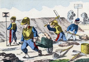 Mineurs. Gravure dans "Alphabet militaire enfantin". Imagerie de Pont-à-Mousson, vers 1890. 20 pages