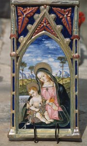 Carreau de céramique peint représentant la Vierge et l