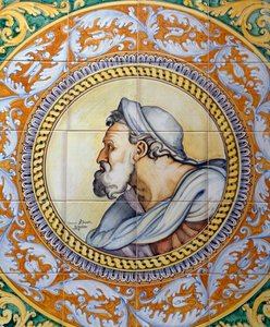 Panneau de maiolica peint représentant la tête d