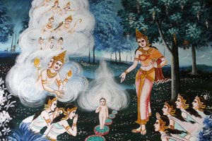 Peinture dans Wat Dab Phai, Chiang Mai, Thaïlande. Bébé Bouddha