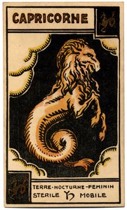 Paranormal. Astrologie. Capricorne (la Chèvre de Mer). Carte astrologique de : Le Tarot Astrologique, par Georges Muchery, France