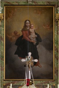 Église paroissiale (Sint-Machutuskerk Wannegem). Intérieur. Le maître-autel. Peinture. Signé Van Lanselaere 1844. - Unbekannter Künstler