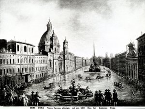Piazza Navona à Rome, estampe du XVIIe siècle conservée à Rome