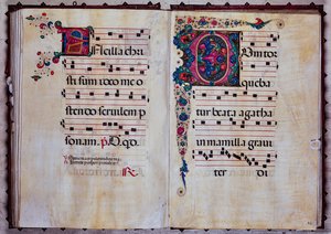 Bibliothèque Piccolomini : livre de chœur, cod.12.N, ff. 92v-93r avec « Initiale feuillagée »