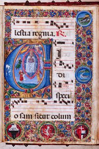 Bibliothèque Piccolomini : livre de chœur, cod. 15.Q., ff. 64r avec « Assomption de la Vierge »