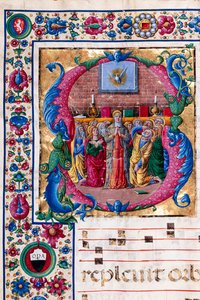 Bibliothèque Piccolomini : livre de chœur, cod. 23.8, ff. 100v avec "La Pentecôte" (détail)