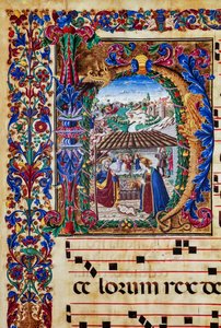 Bibliothèque Piccolomini : livre de chœur, cod. 2.B, ff. 5v avec « Nativité » (détail)