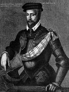 Portrait de Gaspard de Coligny, Seigneur de Chatillon (1519-1572), noble français, amiral et chef huguenot dans les guerres de religion françaises, gravure - William M. Timlin