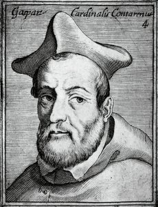 Portrait de Gasparo Contarini (1483-1542), cardinal et évêque italien, gravure tirée de Illustrissimorum, omnique virtutis, et scientiarum laude praestantissimoru virorum icones, par Claudius Pernetus - William M. Timlin