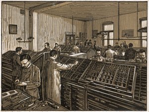 Imprimerie à Budapest. (gravure, vers 1910)