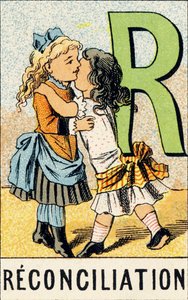 R : Réconciliation - Gravure extraite de ABCD des petites filles. Pellerin & Cie, imprimeur-éditeur, Épinal, vers 1890. Série A. - Unbekannt