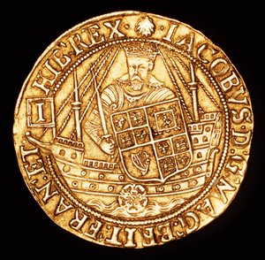 Rare pièce, Angleterre, or Spur Ryal, roi Jacques I sur un navire avec bouclier