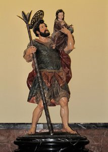 Saint Christophe - Statue polychrome, art baroque