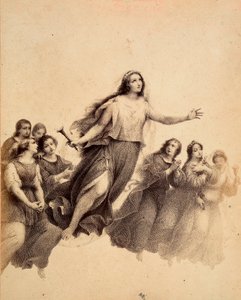 Sainte Lucie, une torche à la main, volant à travers le firmament de l