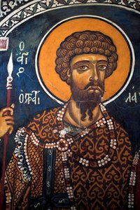 Saint Théodore Statelates, fresque byzantine du 14e siècle (1332), église de la Vierge Phorbiotissa, Asinou, Chypre, églises peintes, site UNESCO, Troodos, Chypre