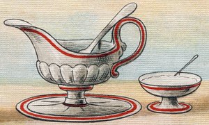 Saucière et sucrier. Gravure dans "Alphabet de ma petite fille". Bernardin-Bechet et Fils, libraires-éditeurs, Paris, vers 1895. - Unbekannt