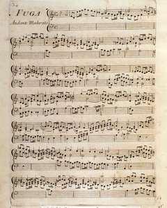 Page de musique pour Fugue en pièces pour le clavecin par Domenico Scarlatti