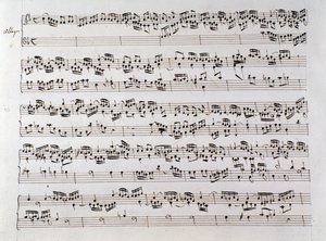 Page de partition musicale pour la fugue de Handel d