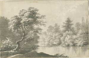 Shenstone - Étang près de Little Aston: dessin lavis sépia, nd [19e siècle]