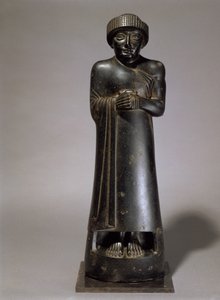 Statue de Gudea, prince de Lagash, néo-sumérienne, de Telloh, ancienne Girsu, c.2130 av. J.-C. (diorite)