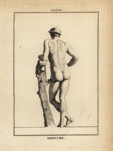 Statue de Mercure, dieu romain du commerce et de la communication, avec un chapeau ailé petasos et une peau de chèvre