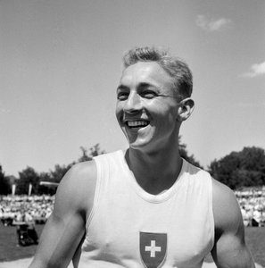 Hans Eugster, Suisse, gymnastique artistique (photo n/b)