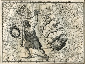 Le Bouvier, la Couronne boréale, les chiens de chasse, la chevelure de Bérénice. Gravure tirée de « Les étoiles et les autres curiosités du ciel » de Camille Flammarion - Unbekannt