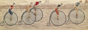 Le Dernier Tour, course de vélocipède en soie tissée Stevengraph, par Thomas Stevens de Coventry - Unbekannter Künstler