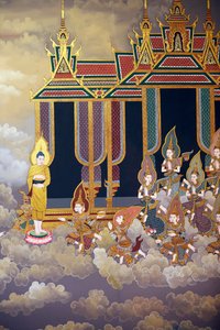 La vie du Bouddha, fresque murale, temple Wat Botum, Phnom Penh, 2022