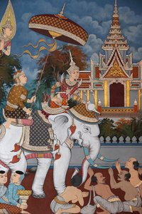La vie du Bouddha, fresque murale, monastère Wat Maniratanaram, Phnom Penh, 2022 - Unbekannter Künstler