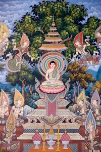 La vie du Bouddha, fresque murale, monastère Wat Maniratanaram, Phnom Penh, 2022