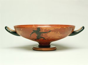 La Poursuite de Persée, kylix à figures noires attiques réalisé par le maître Pepaks, 525-520 av. J.-C. (poterie) - Unbekannt