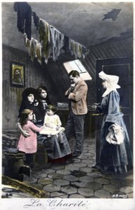 La charité : une nonne visitant des pauvres, vers 1910
