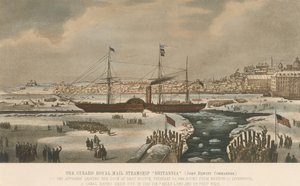 Le vapeur Britannia, de la compagnie Cunard, quittant les docks de Boston (USA) le 3 février