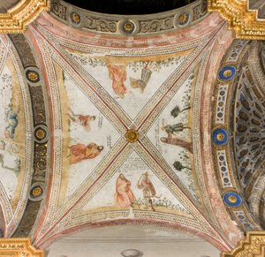 Transept sud, troisième travée ouest, Isaac demande à Esaü de lui apporter du gibier, Rebecca habille Jacob avec les vêtements d