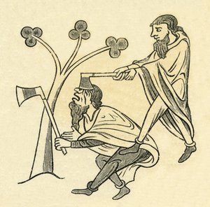 Deux Irlandais se battant avec des haches