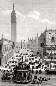 Venise - Place Saint-Marc avec cathédrale et gondoles