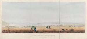 Vue de Cape Town, Table Bay et les collines de Tygerberg (Afrique du Sud). Lithographie (26,5x53,5 cm) de J.W. Burchell - Unbekannter Künstler