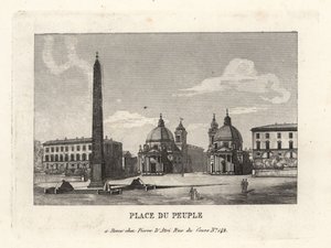 Vue de la Piazza del Popolo avec un obélisque égyptien de Ramsès II de Héliopolis, Rome - Unbekannt